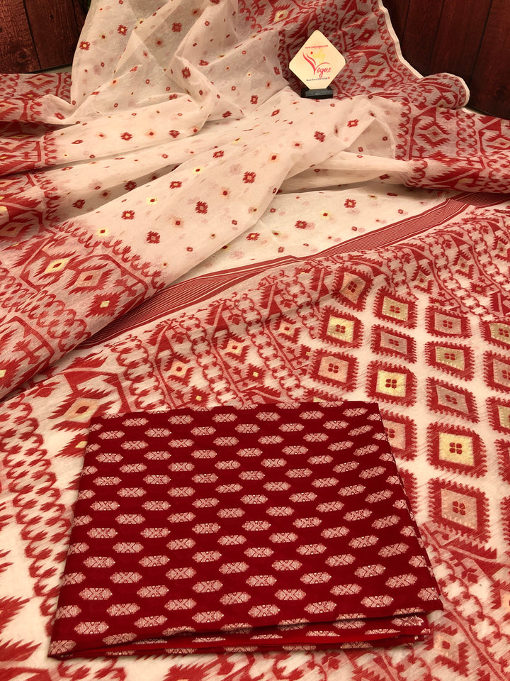 Powder White & Red Color Jamdani Saree