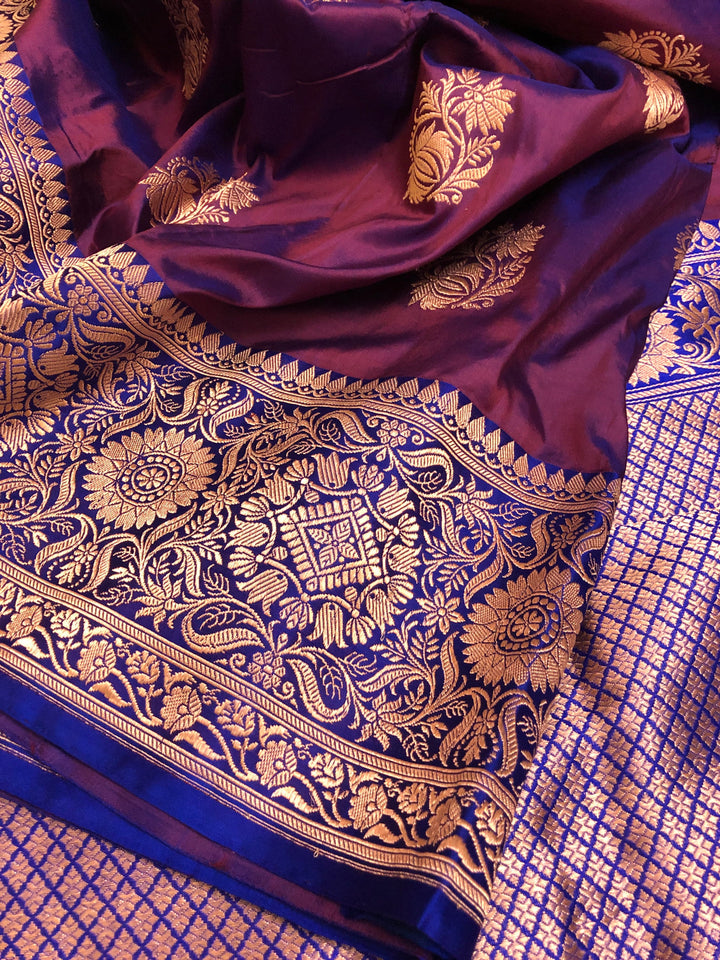 Pure Dark Wine Color Katan Banarasi Saree