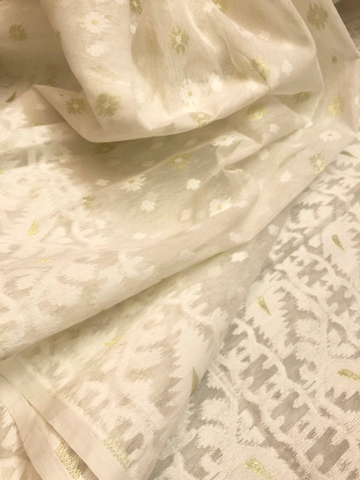 Pure Milk White Color Jamdani Saree