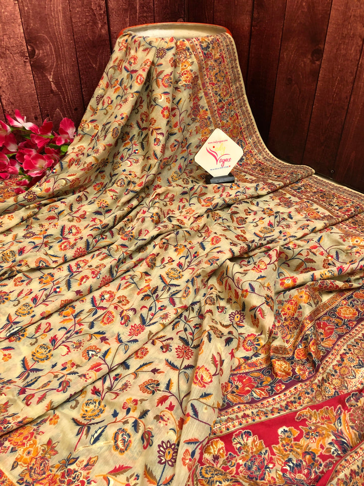Pure Offwhite Color Designer Kani Silk Saree