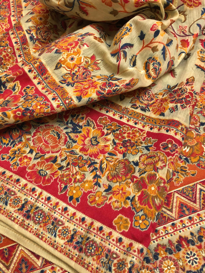 Pure Offwhite Color Designer Kani Silk Saree