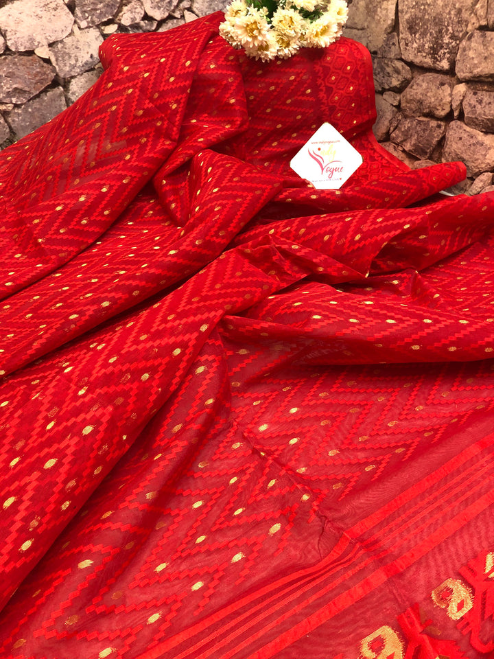 Pure Red Color Jamdani Saree