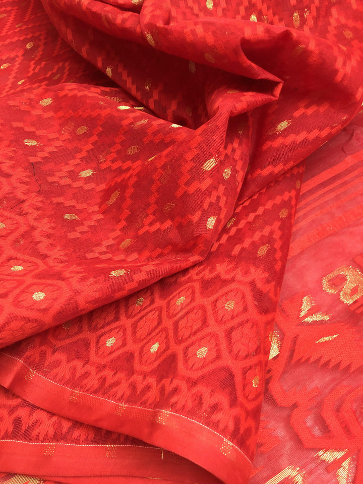 Pure Red Color Jamdani Saree