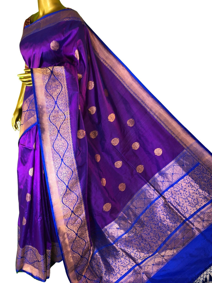 Purple and Blue Color Pure Katan Banarasi Silk Saree