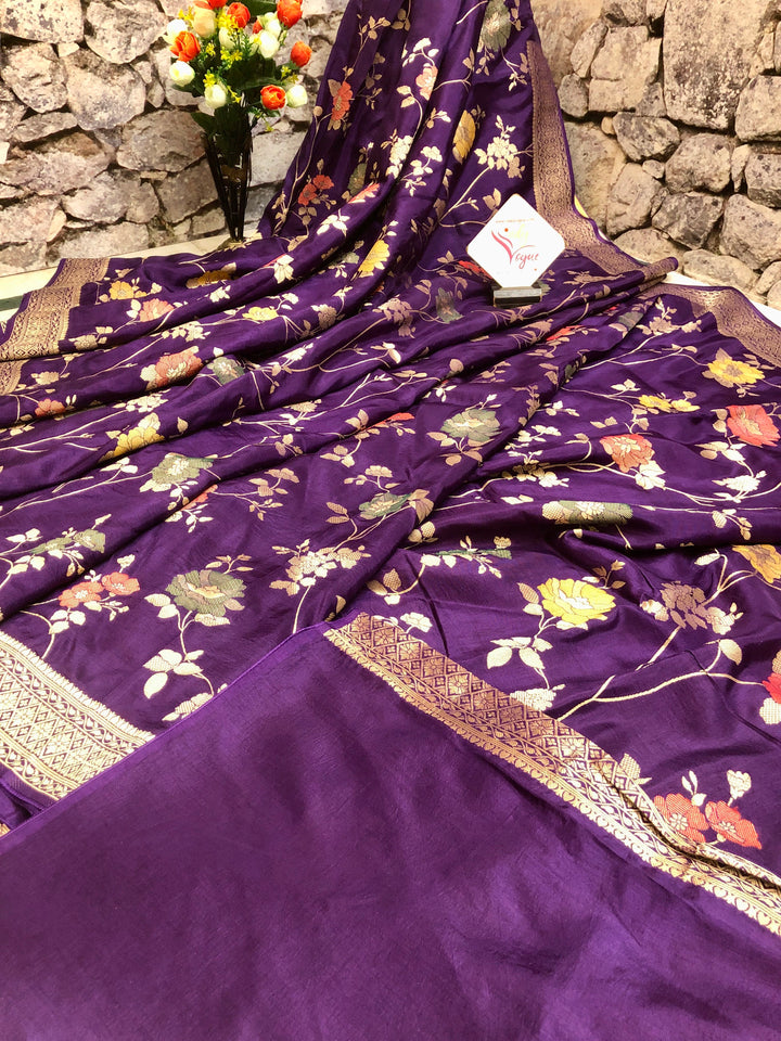 Purple Color Muga Banarasi Saree with Allover Meenakari Jaal Zari Work