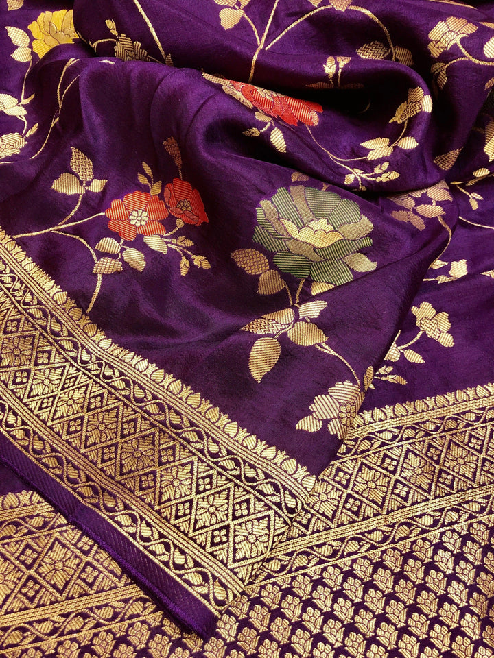 Purple Color Muga Banarasi Saree with Allover Meenakari Jaal Zari Work