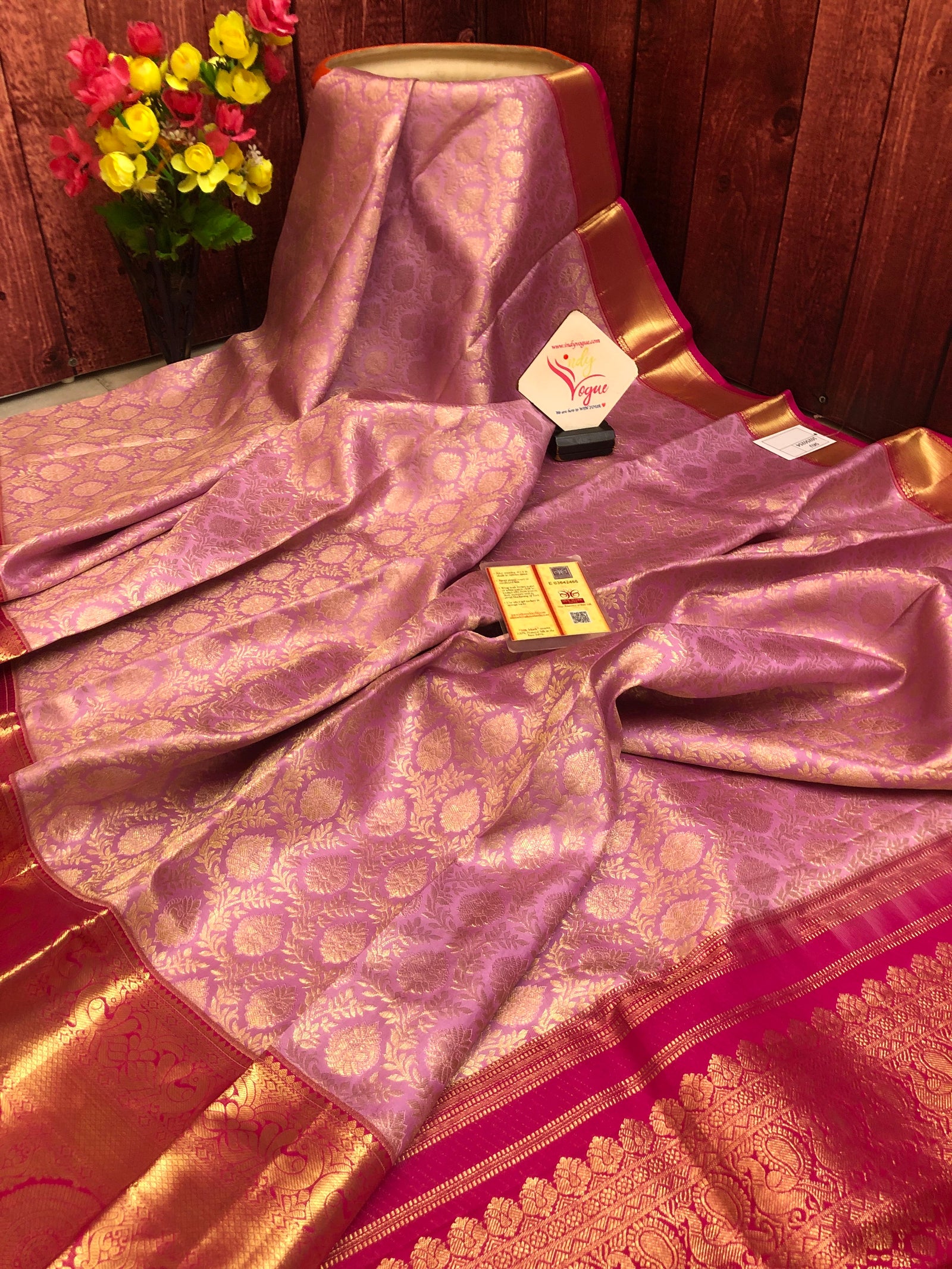 Rouge Pink Color Brocade Kanjeevaram Silk Saree with Broad Border