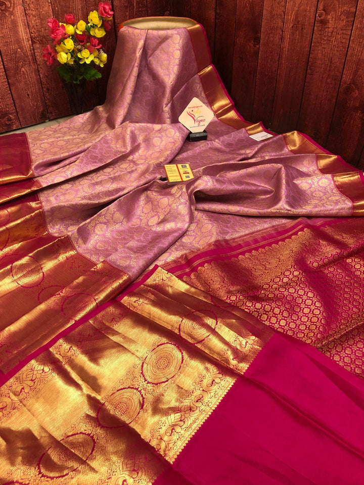 Rouge Pink Color Brocade Kanjeevaram Silk Saree with Broad Border