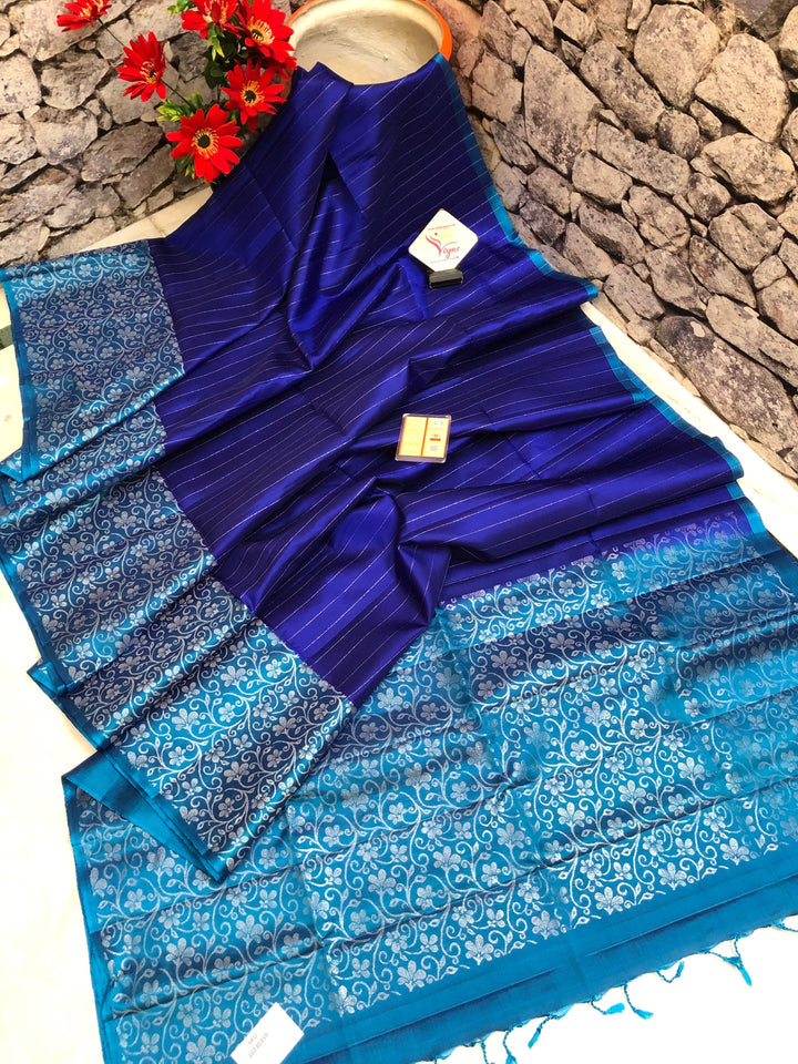 Royal Blue Color Soft Kanchipuram Silk Saree with Zari Stripes