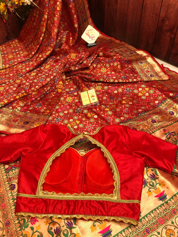 Royal Red Color Banarasi Saree with Patola Work and Paithani Style Pallu