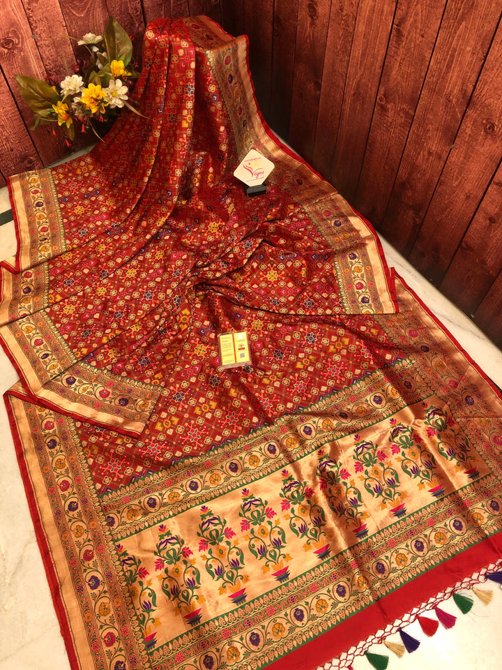 Royal Red Color Banarasi Saree with Patola Work and Paithani Style Pallu