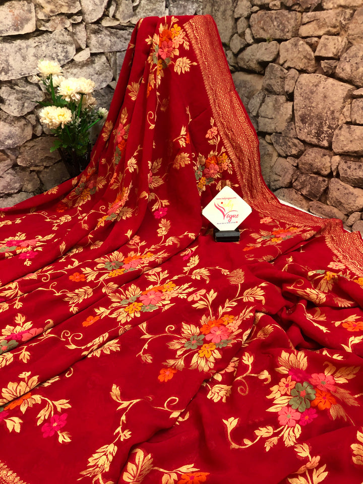 Royal Red Color Georgette with Meenakari Work