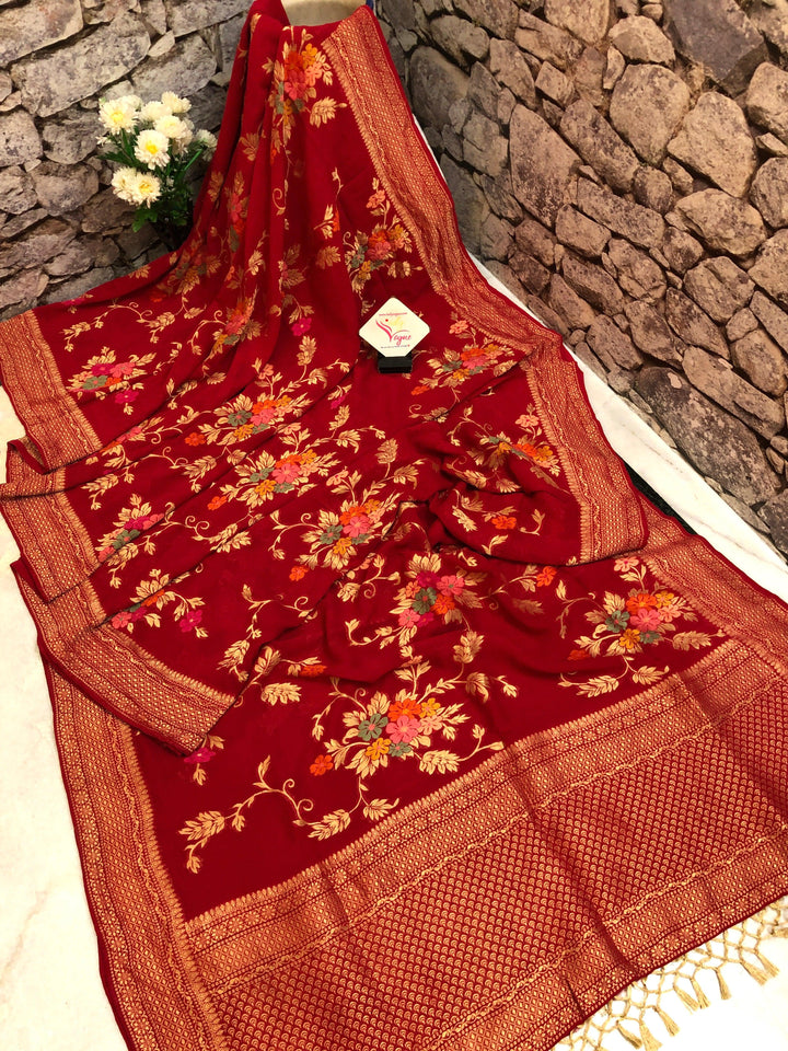 Royal Red Color Georgette with Meenakari Work
