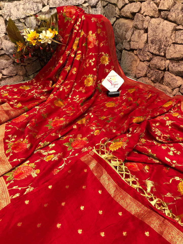 Royal Red Color Muga Banarasi with Allover Meenakari Work