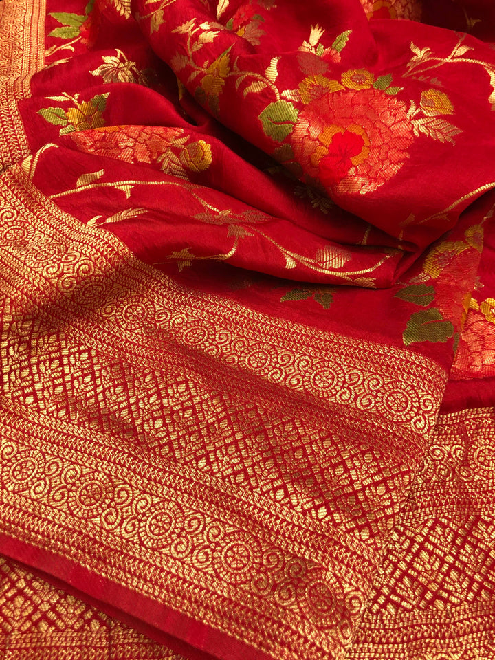 Royal Red Color Muga Banarasi with Allover Meenakari Work