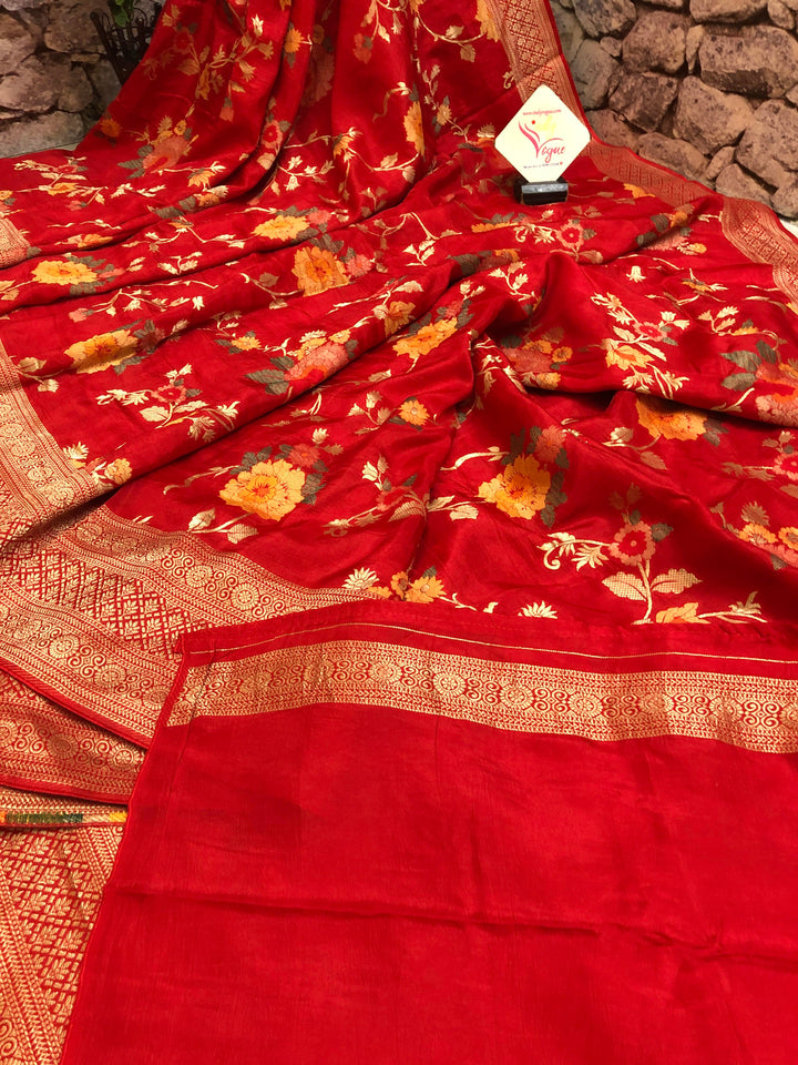 Royal Red Color Muga Silk Saree