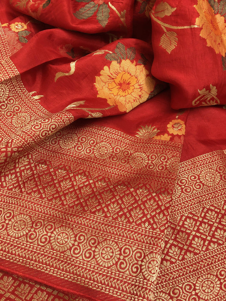 Royal Red Color Muga Silk Saree