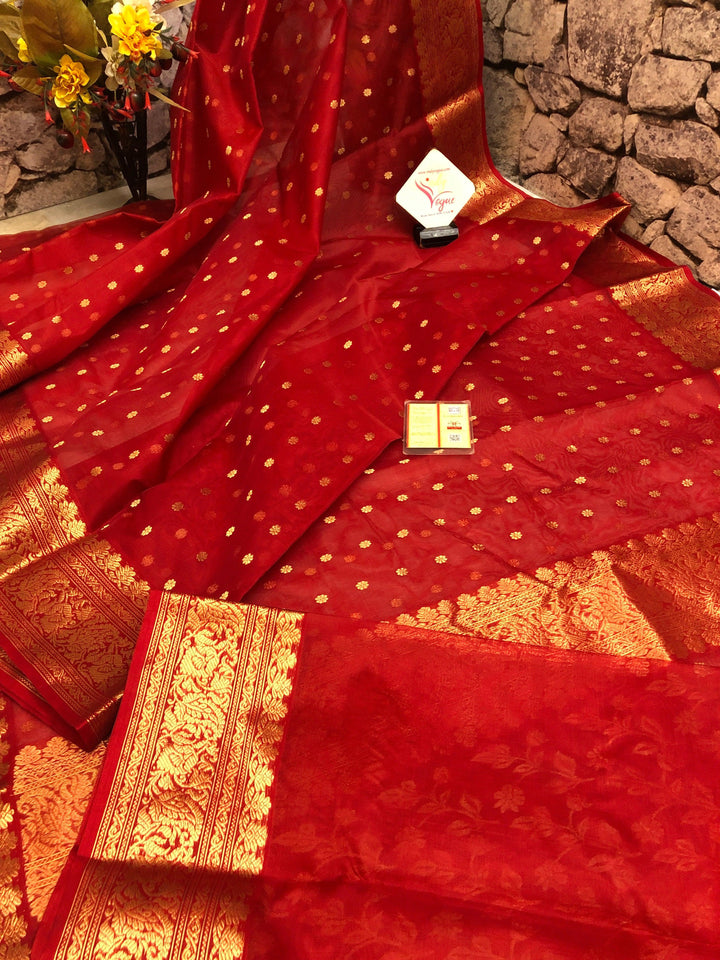 Royal Red Color Pure Chanderi Banarasi Saree