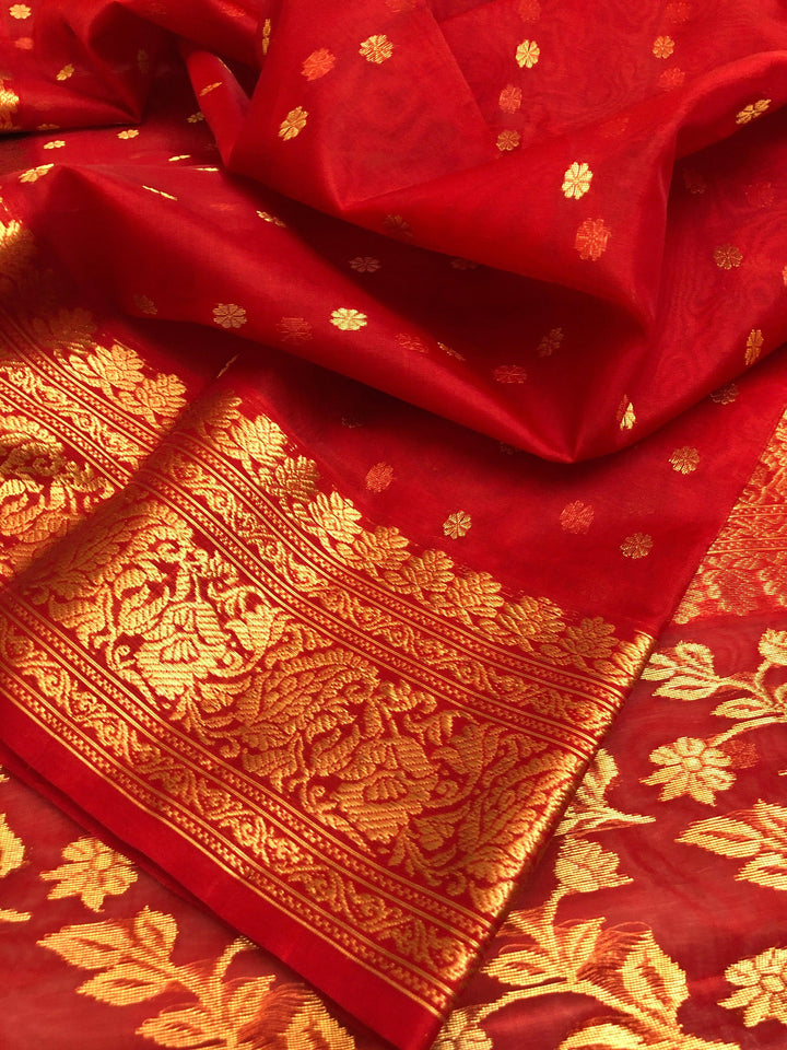 Royal Red Color Pure Chanderi Banarasi Saree
