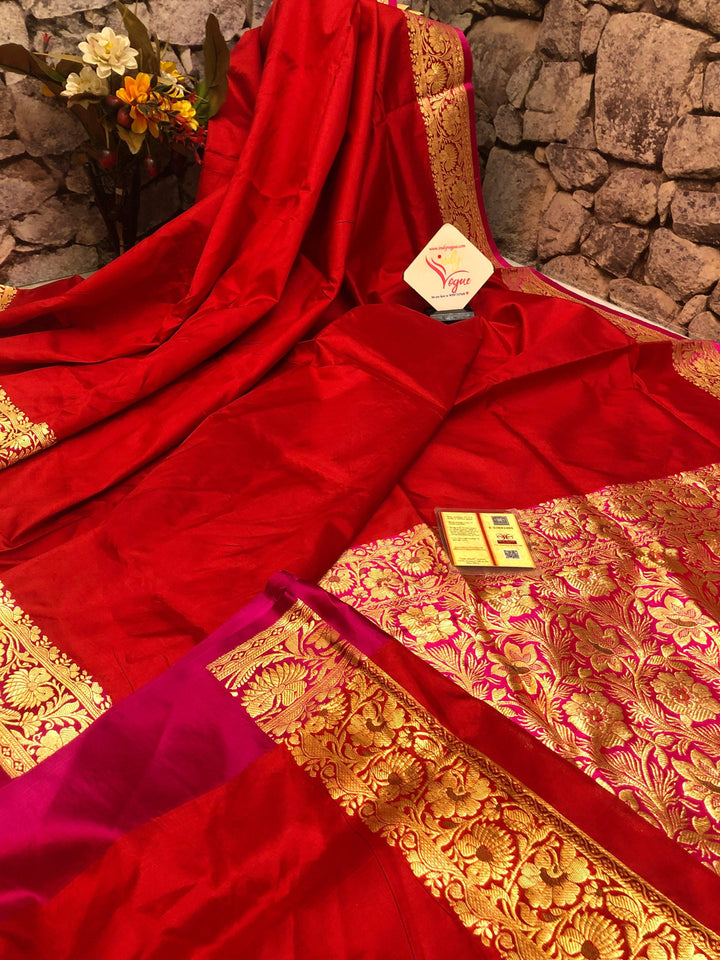Royal Red Color Pure Katan Banarasi Saree with Tanchoi Pallu