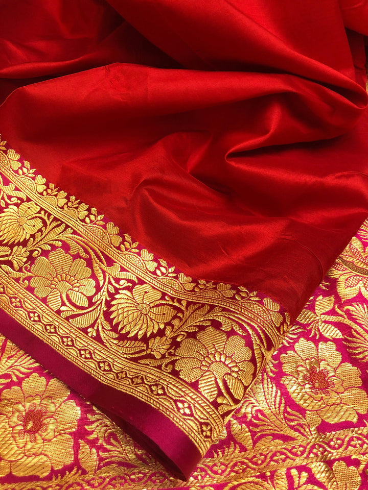 Royal Red Color Pure Katan Banarasi Saree with Tanchoi Pallu