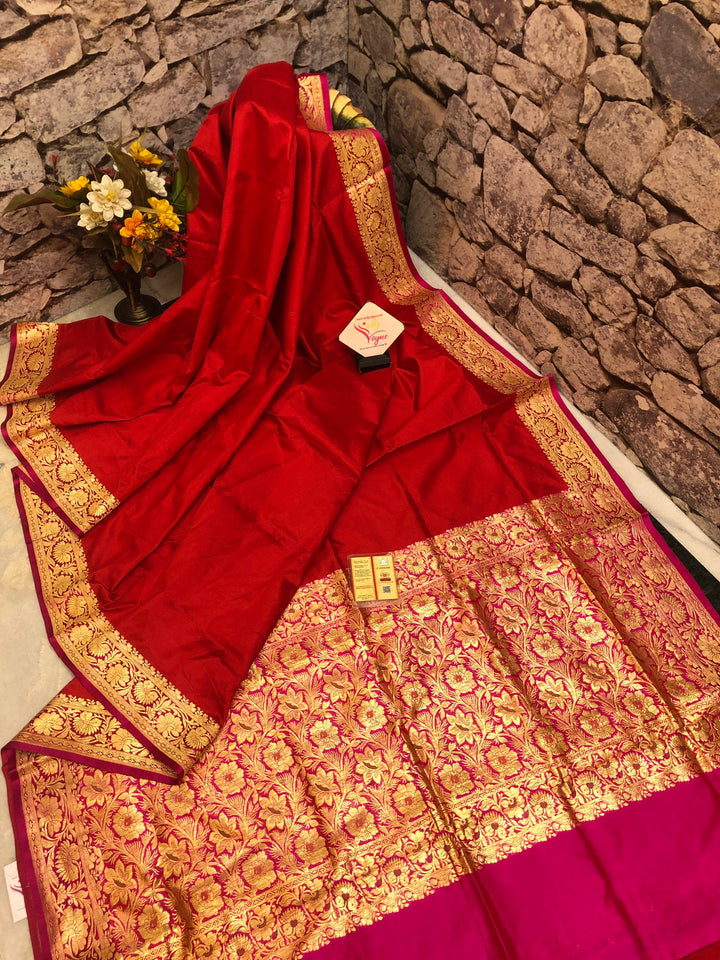 Royal Red Color Pure Katan Banarasi Saree with Tanchoi Pallu