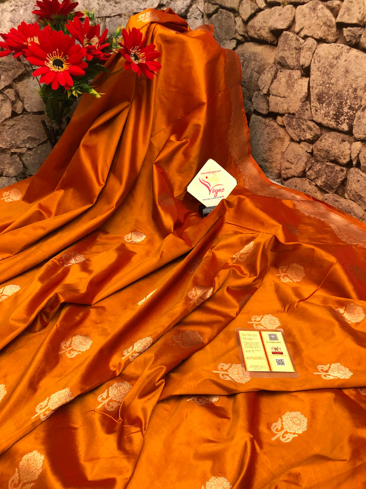 Rust Orange Color Pure Katan Banarasi Saree