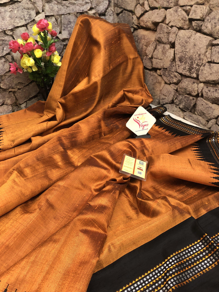 Rust Orange Color Pure Raw Silk Saree with Vidharba Border