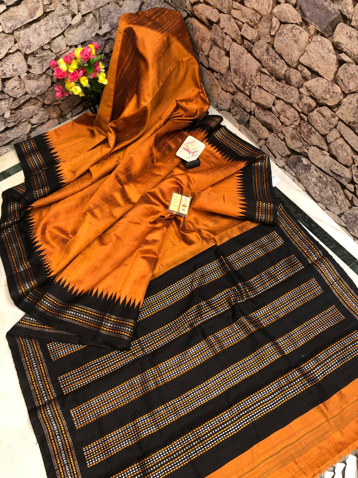 Rust Orange Color Pure Raw Silk Saree with Vidharba Border