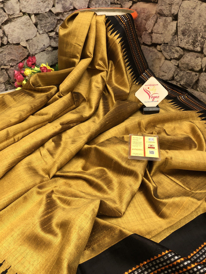 Sand Golden Color Pure Raw Silk with Vidarbha Border