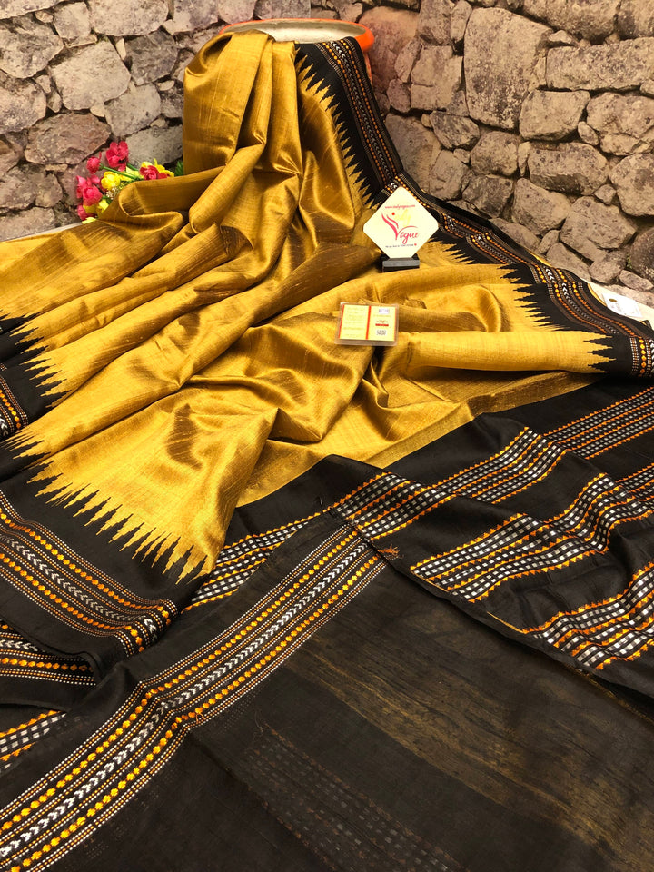 Sand Golden Color Pure Raw Silk with Vidarbha Border