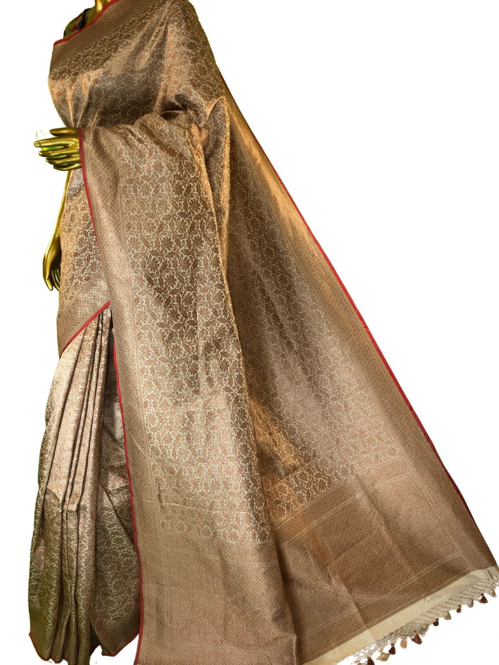 Sandalwood Color Pure Katan Banarasi Saree with Brocade Work