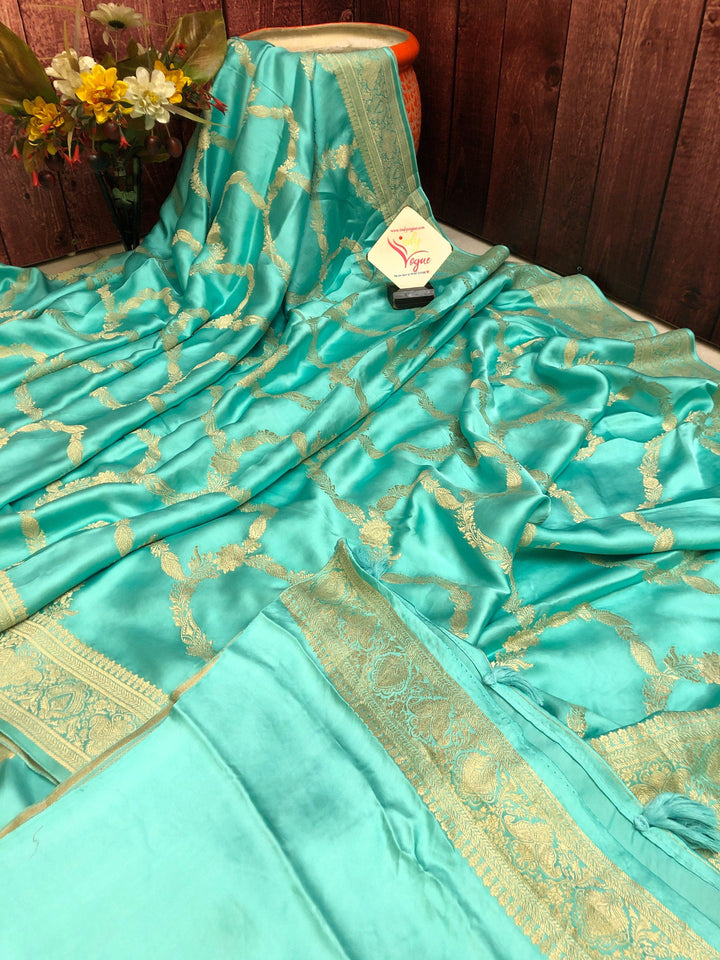 Seafoam Green Color Satin Silk Banarasi Saree