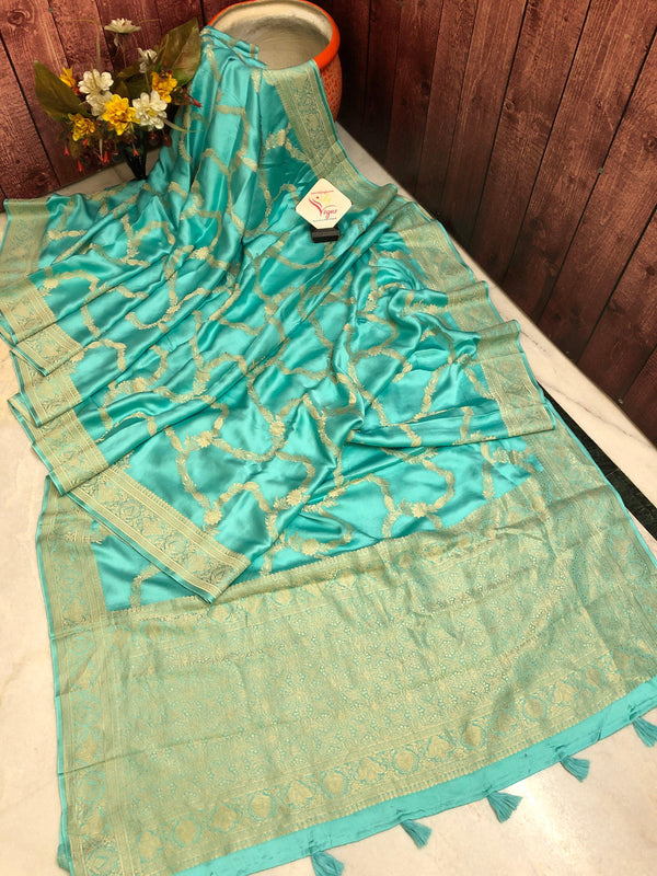 Seafoam Green Color Satin Silk Banarasi Saree