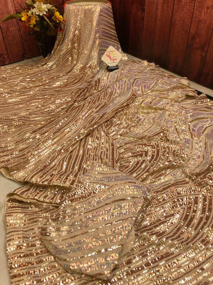 Shimmer Golden Color Designer Net Saree with Sequin Work