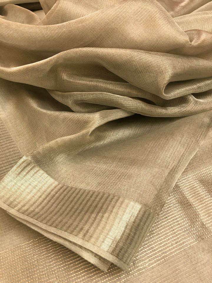 Silver Color Designer Tissue Silk Saree with Zari Check