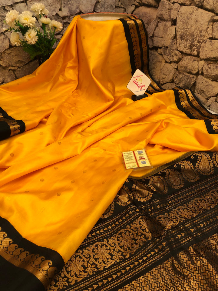 Sunflower Yellow Color Pure Gadwal Silk Saree