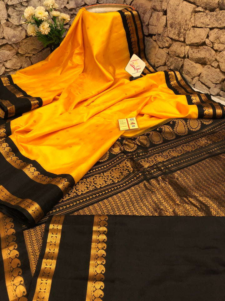 Sunflower Yellow Color Pure Gadwal Silk Saree
