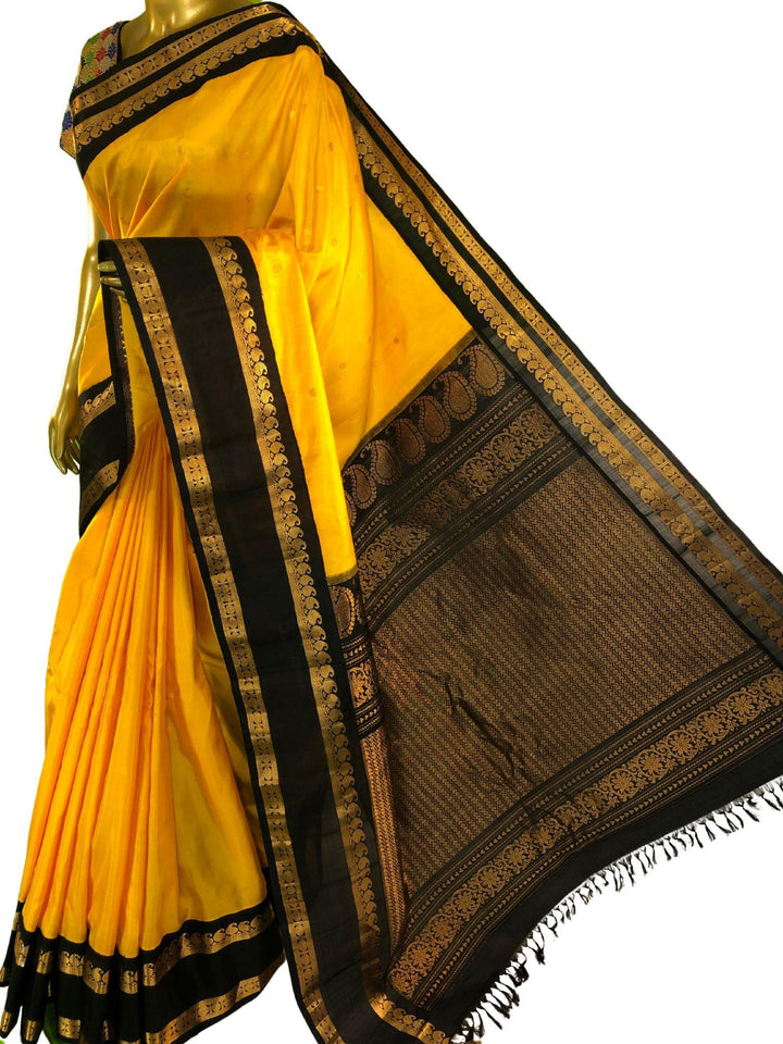 Sunflower Yellow Color Pure Gadwal Silk Saree