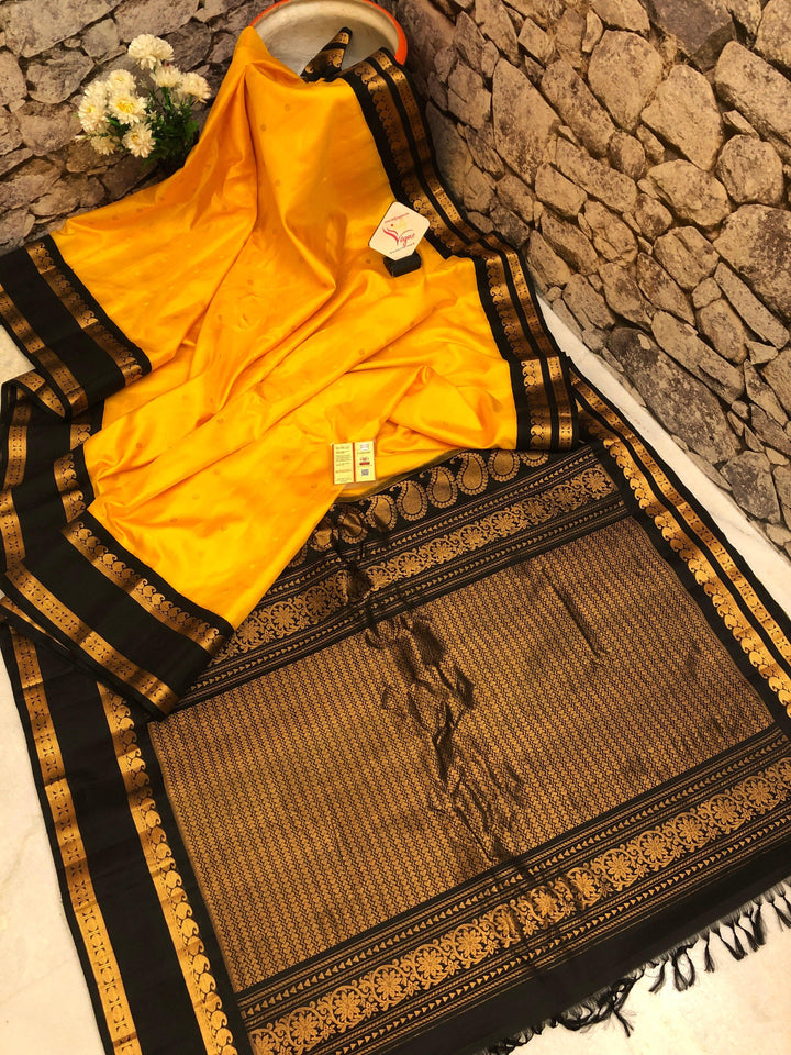 Sunflower Yellow Color Pure Gadwal Silk Saree