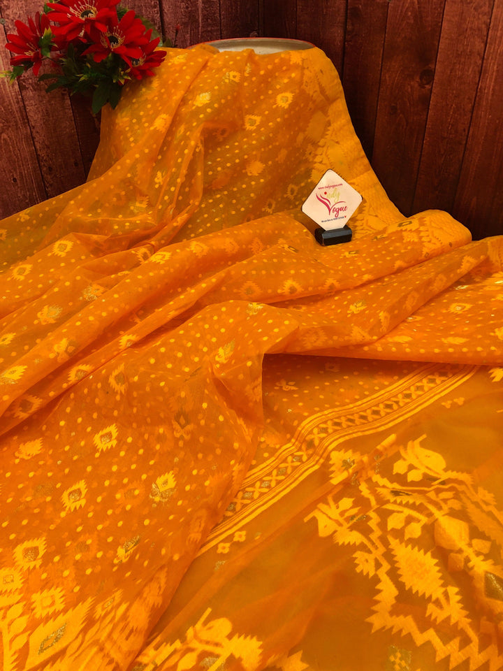 Turmeric Yellow Color Jamdani Saree