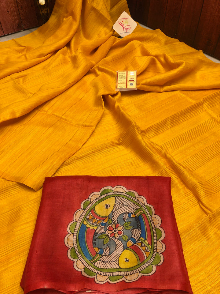 Turmeric Yellow Color Pure Matka Silk Saree