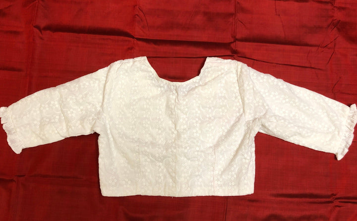 White Color Designer Chikankari Blouse with Frilled Sleeves