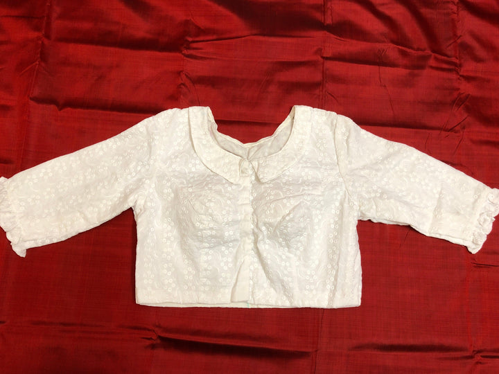 White Color Designer Chikankari Blouse with Frilled Sleeves