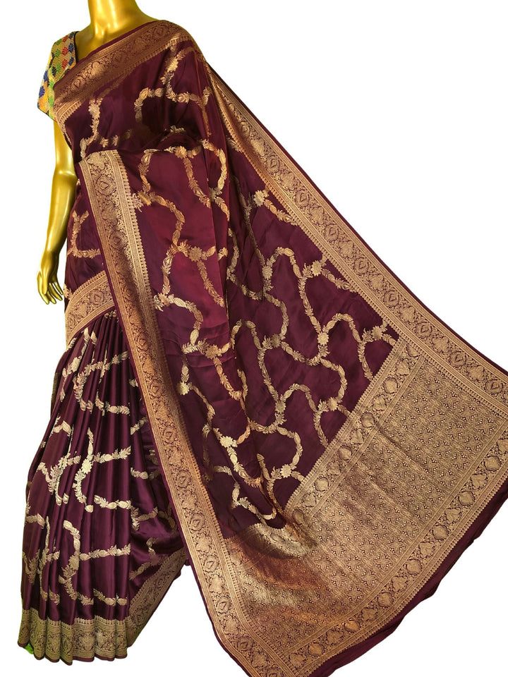 Wine Color Satin Silk Banarasi Saree