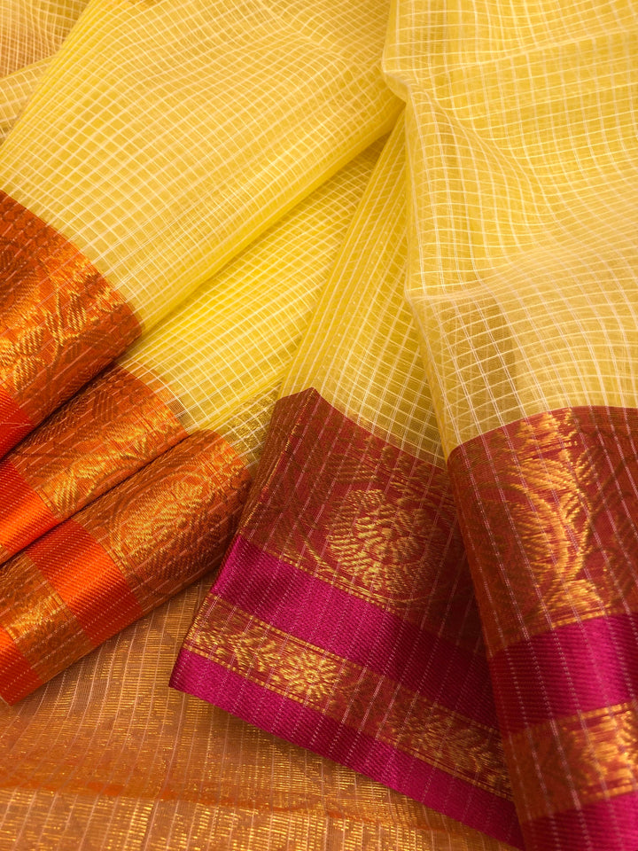 Yellow Color Resham Kota Handloom Banarasi Saree with Ganga Jamuna Border